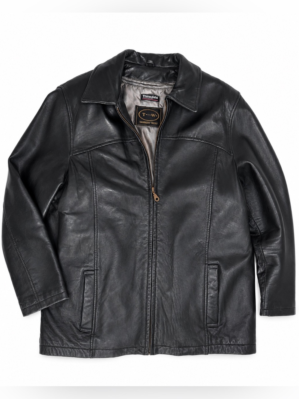 Tannery West Men’s L Black Leather Jacket Thinsulate Liner Removable soft large